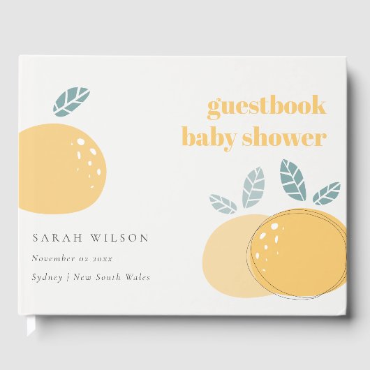 かわいい抽象芸術レモン柑橘類フルーティーはっきりしたベビーシャワー ゲストブック (正面)