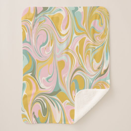 かわいい抽象芸術大理石の渦巻き自然ピンクと金ゴールド シェルパブランケット (正面)