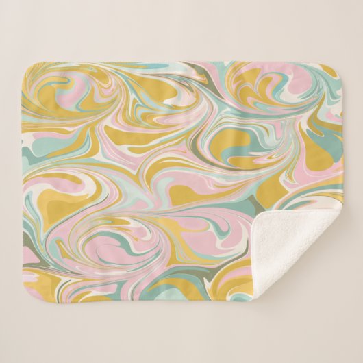 かわいい抽象芸術大理石の渦巻き自然ピンクと金ゴールド シェルパブランケット (正面(横))