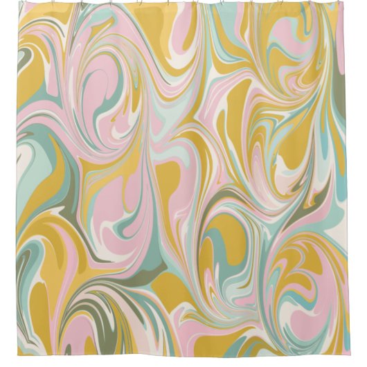 かわいい抽象芸術大理石の渦巻き自然ピンクと金ゴールド シャワーカーテン (正面)