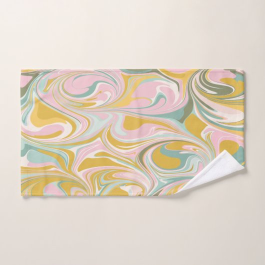 かわいい抽象芸術大理石の渦巻き自然ピンクと金ゴールド バスタオルセット (ハンドタオル)