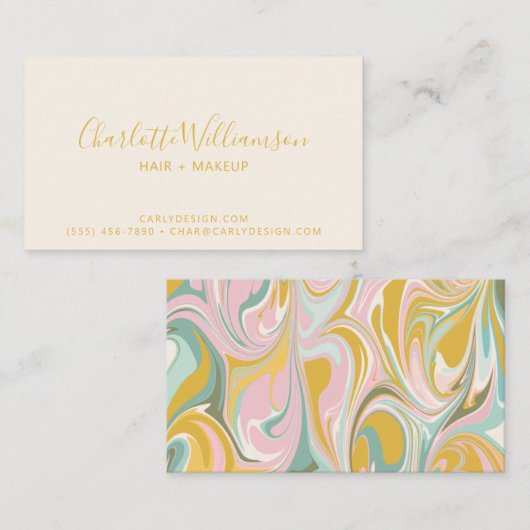 かわいい抽象芸術大理石の渦巻き自然ピンクと金ゴールド 名刺 (正面/裏面)