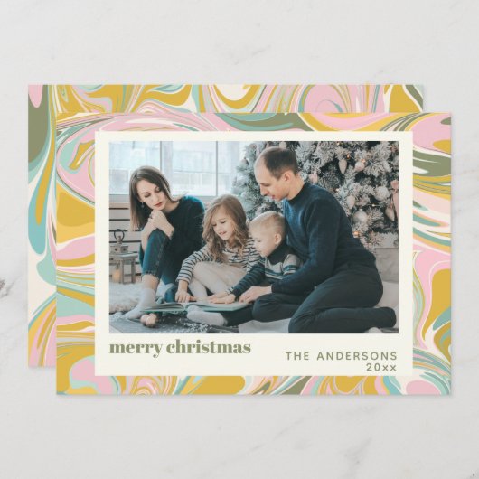 かわいい抽象芸術大理石スワールピンク金ゴールド写真 シーズンカード (正面/裏面)