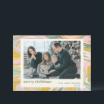 かわいい抽象芸術大理石スワールピンク金ゴールド写真 シーズンカード<br><div class="desc">パステルお洒落ピンク、ティール（緑がかった色）、金ゴールドのカラフル渦巻きを持つ大理石のパタパーソナライズされたーン、写真、あいさつ、名前。</div>