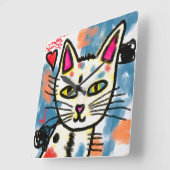 かわいい抽象芸術絵を描アートキャット スクエア壁時計 (傾斜)
