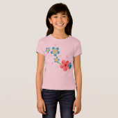 かわいい抽象芸術蝶オンピンクと青の花 Tシャツ (正面フル)