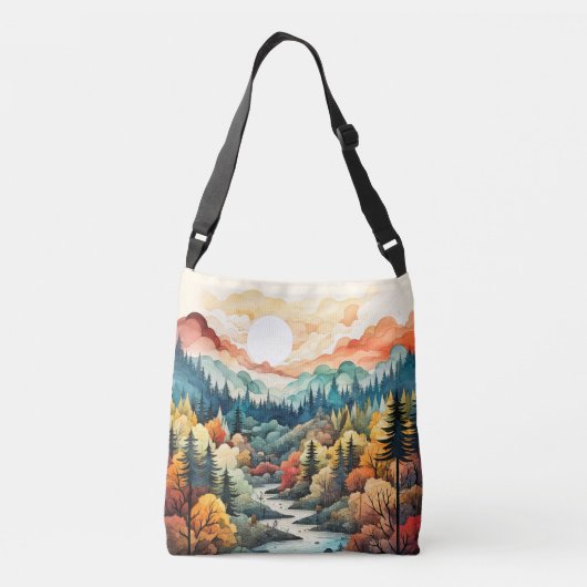 かわいい抽象芸術風景風景イラストレーション クロスボディバッグ (裏面)