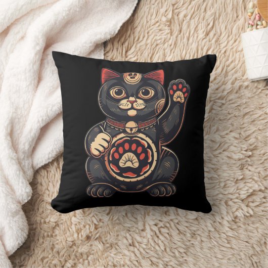 かわいい招き猫プリント描日本の クッション (ブランケット)
