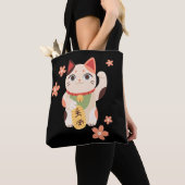 かわいい招き猫ラッキーキャット トートバッグ (クローズアップ)