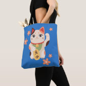 かわいい招き猫ラッキーキャット トートバッグ (クローズアップ)