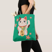 かわいい招き猫ラッキーキャット トートバッグ (クローズアップ)