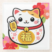 かわいい招き猫 ガラスコースター (正面)