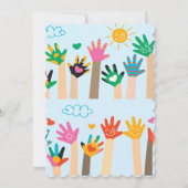 かわいい指絵を描のピンクの女の子アート誕生日パーティー 招待状 (裏面)