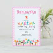 かわいい指絵を描のピンクの女の子アート誕生日パーティー 招待状 (スタンド正面)