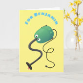 かわいい掃除機の漫画のユーモア カード (黄色い花)