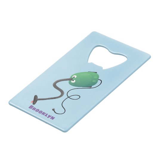 かわいい掃除機の漫画のユーモア クレジットカード栓抜き (正面アングル)