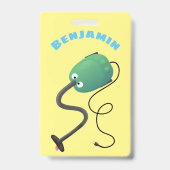 かわいい掃除機の漫画のユーモア バッジ (裏面)