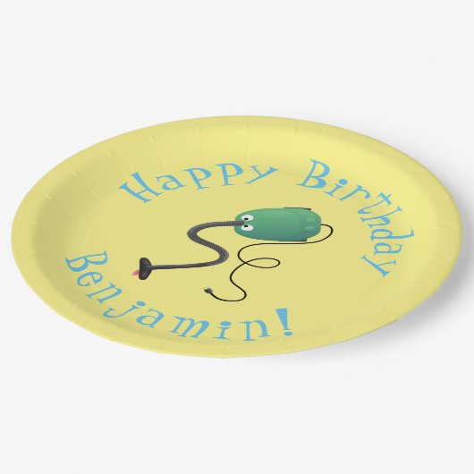 かわいい掃除機の漫画のユーモア ペーパープレート (アングル)