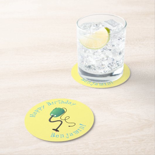 かわいい掃除機の漫画のユーモア ラウンドペーパーコースター (インサイチュ)