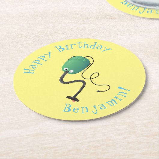 かわいい掃除機の漫画のユーモア ラウンドペーパーコースター (アングル)