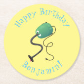 かわいい掃除機の漫画のユーモア ラウンドペーパーコースター (正面)