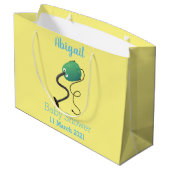 かわいい掃除機の漫画のユーモア ラージペーパーバッグ (裏面アングル)