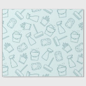 かわいい掃除道具のパターン ラッピングペーパー (フラット)