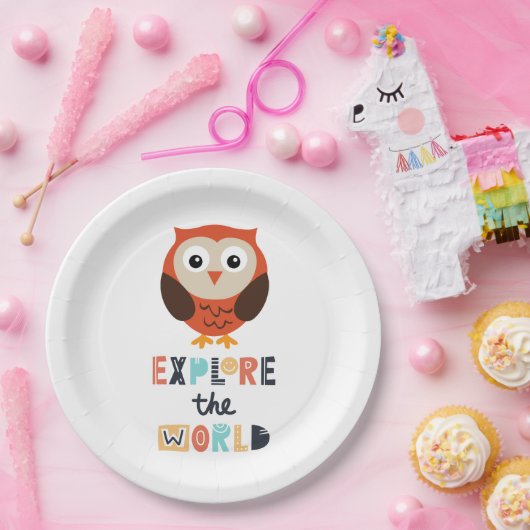 かわいい探検フクロウ ペーパープレート (パーティー)