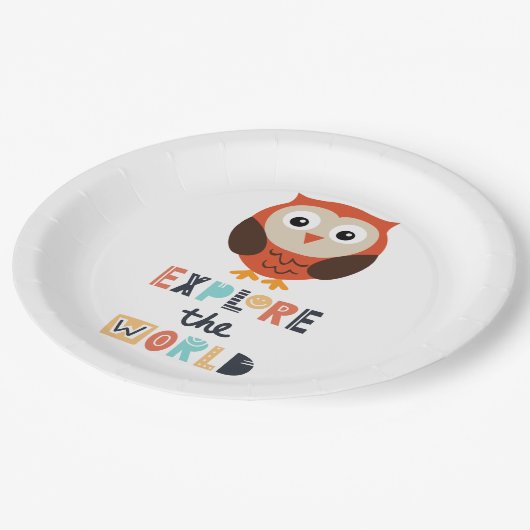 かわいい探検フクロウ ペーパープレート (アングル)