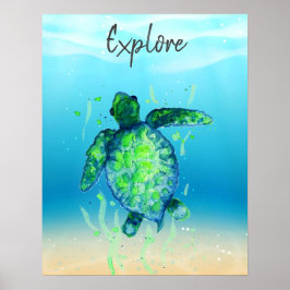 かわいい探索ウミガメのポス男女兼用ター ポスター