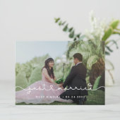 かわいい接続ハートフォントたった今結婚しました写真 案内状 (スタンド正面)