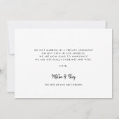 かわいい接続ハートフォントたった今結婚しました写真 案内状 (裏面)