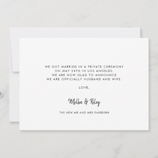 かわいい接続ハートフォントたった今結婚しました写真 案内状 (裏面)