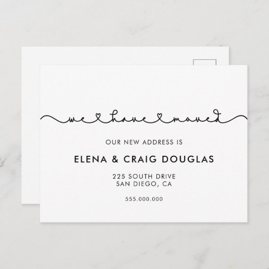 かわいい接続ハートフォントの移動告知 案内ポストカード (正面/裏面)