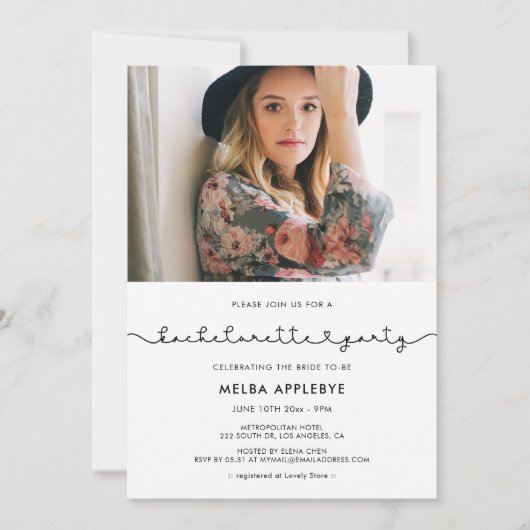 かわいい接続ハートフォントバチェロレッテ 招待状 (正面)