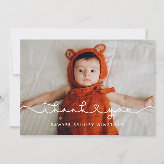 かわいい接続ハートフォントベビーシャワー感謝していユーザ サンキューカード (正面)