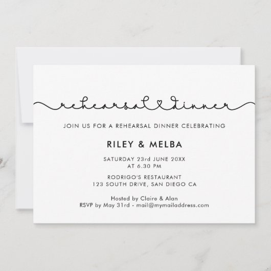 かわいい接続ハートフォントリハーサルディナー 招待状 (正面)