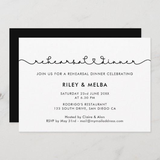 かわいい接続ハートフォントリハーサルディナー 招待状 (正面/裏面)