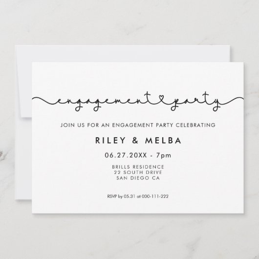 かわいい接続ハートフォント婚約パーティ 招待状 (正面)