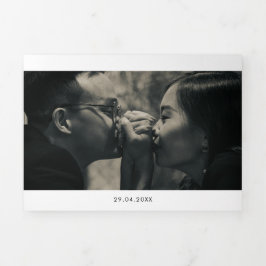 かわいい接続ハートフォント結婚写真 三つ折り招待状