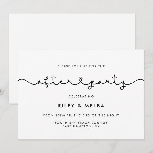 かわいい接続ハート結婚フォントの後パーティー 招待状 (正面/裏面)