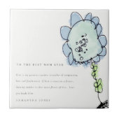 かわいい描キッズブルーフラワーボタニカル母の日 タイル (正面)