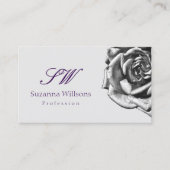 かわいい描バラプレーン灰色の薄紫イニシャル写真 名刺 (正面)