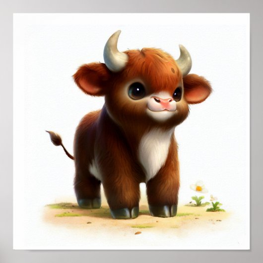かわいい描写若い牛の3D画像 ポスター (正面)