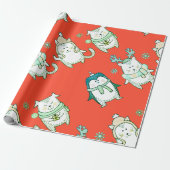 かわいい描動物のクリスマスラッピング ラッピングペーパー (アンロールド)