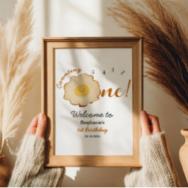 かわいい揚げ卵1歳の誕生日ウェルカムサイン ポスター