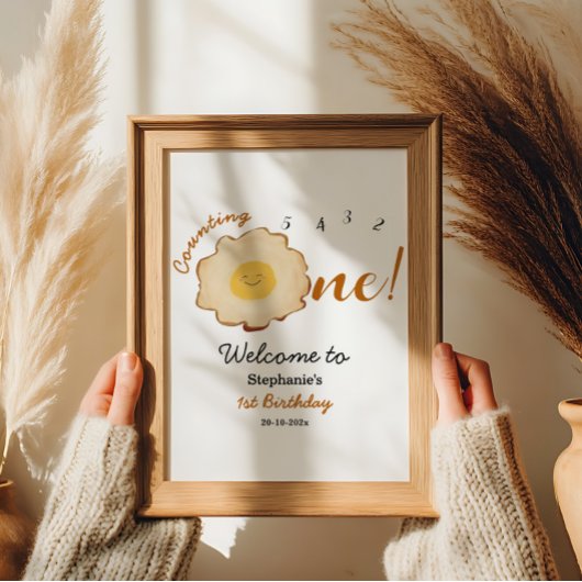 かわいい揚げ卵1歳の誕生日ウェルカムサイン ポスター