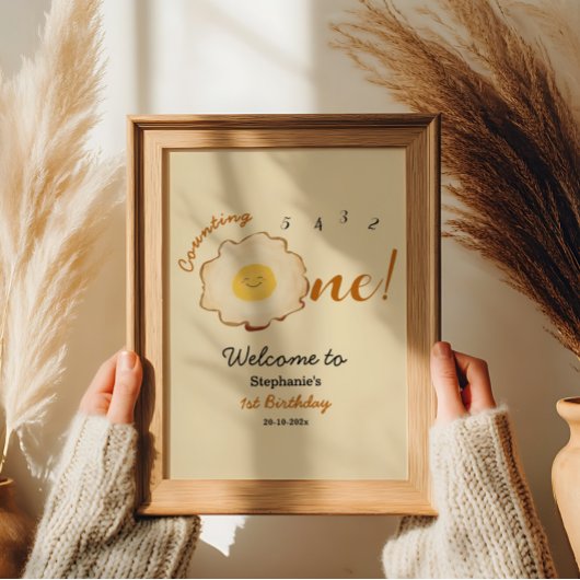かわいい揚げ卵1歳の誕生日ウェルカムサイン ポスター