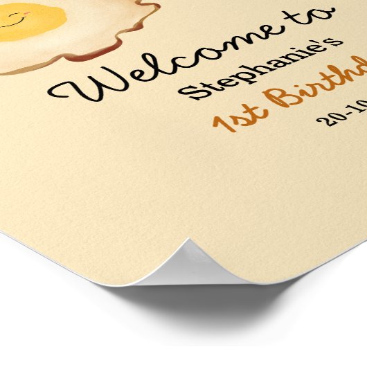 かわいい揚げ卵1歳の誕生日ウェルカムサイン ポスター (角)