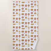 かわいい揚げ物ピザハンバーガーのソーダアイスクリームのホットドッグ ビーチタオル (正面)